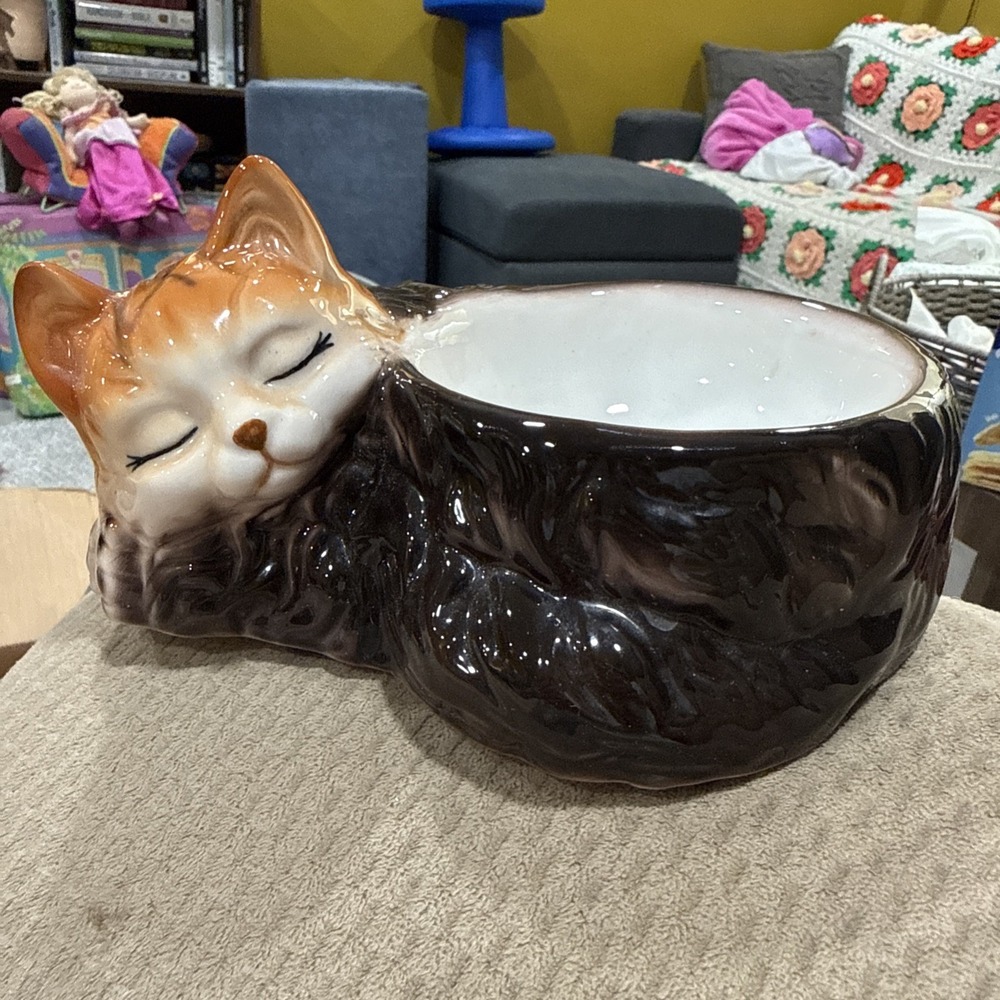 Vintage Hand Painted Porcelain Cat Bowl Unknown Maker No Chips Or Cracks